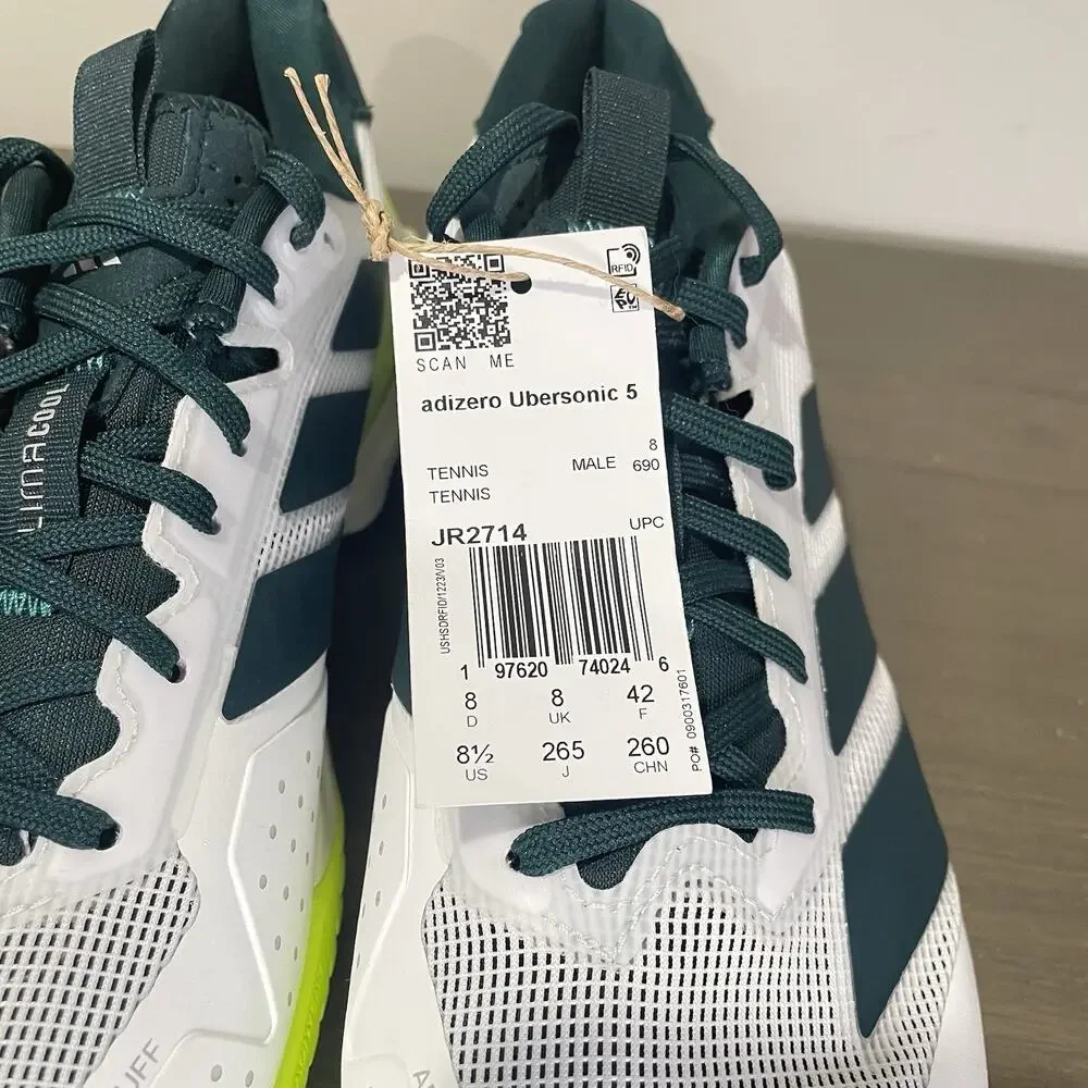 Adidas Mens Size 8.5 Tennis Shoes NEW Adizero Ubersonic 5 JQ2714 Green White